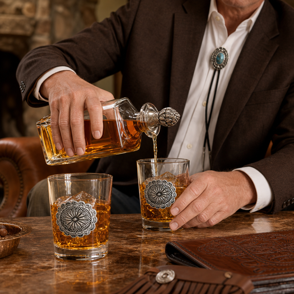 Western Concho Decanter Set with Glasses