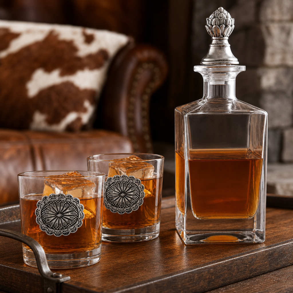 Western Concho Decanter Set with Glasses
