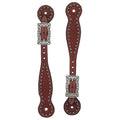 Basketweave Bridle Leather Spur Straps, Thin, Chestnut