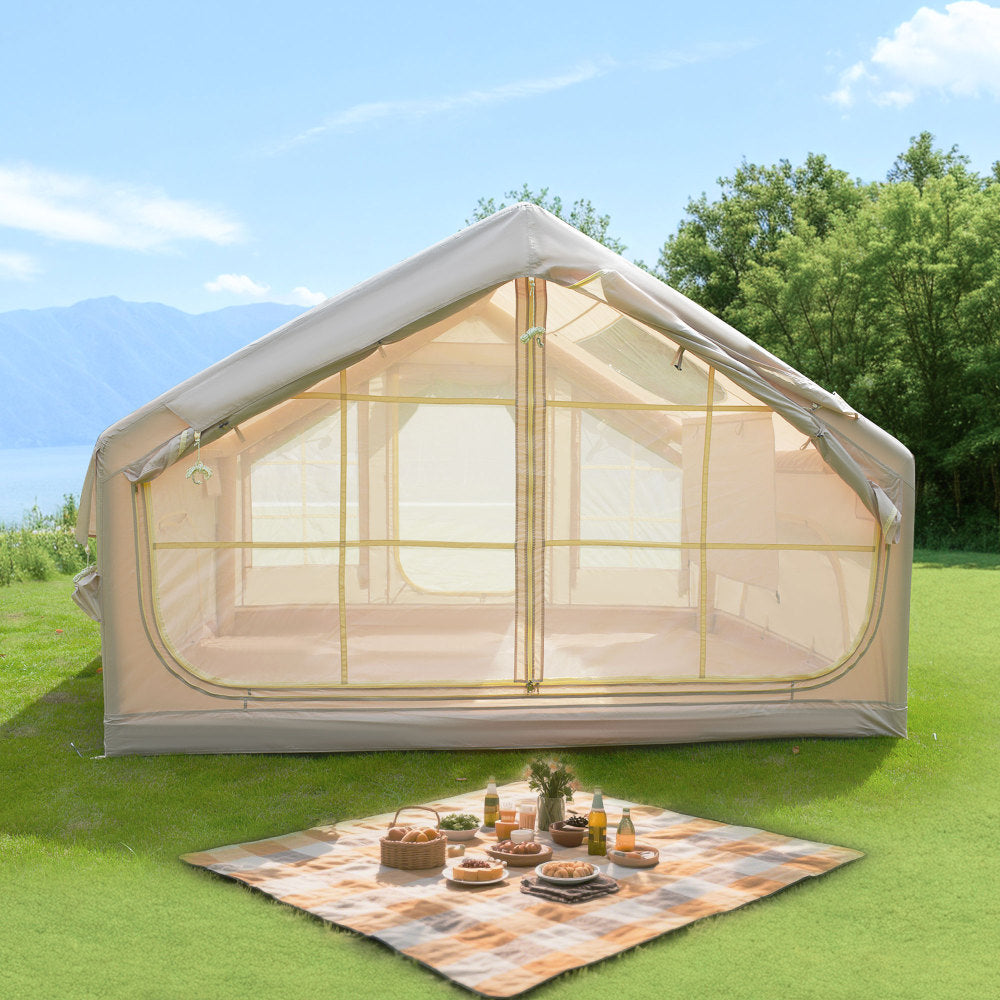 Inflatable Camping Tent for 4–6 People | 4-Season Waterproof Air Tent with Clear Skylight, Mesh Windows & Dual Pump — 420D Oxford