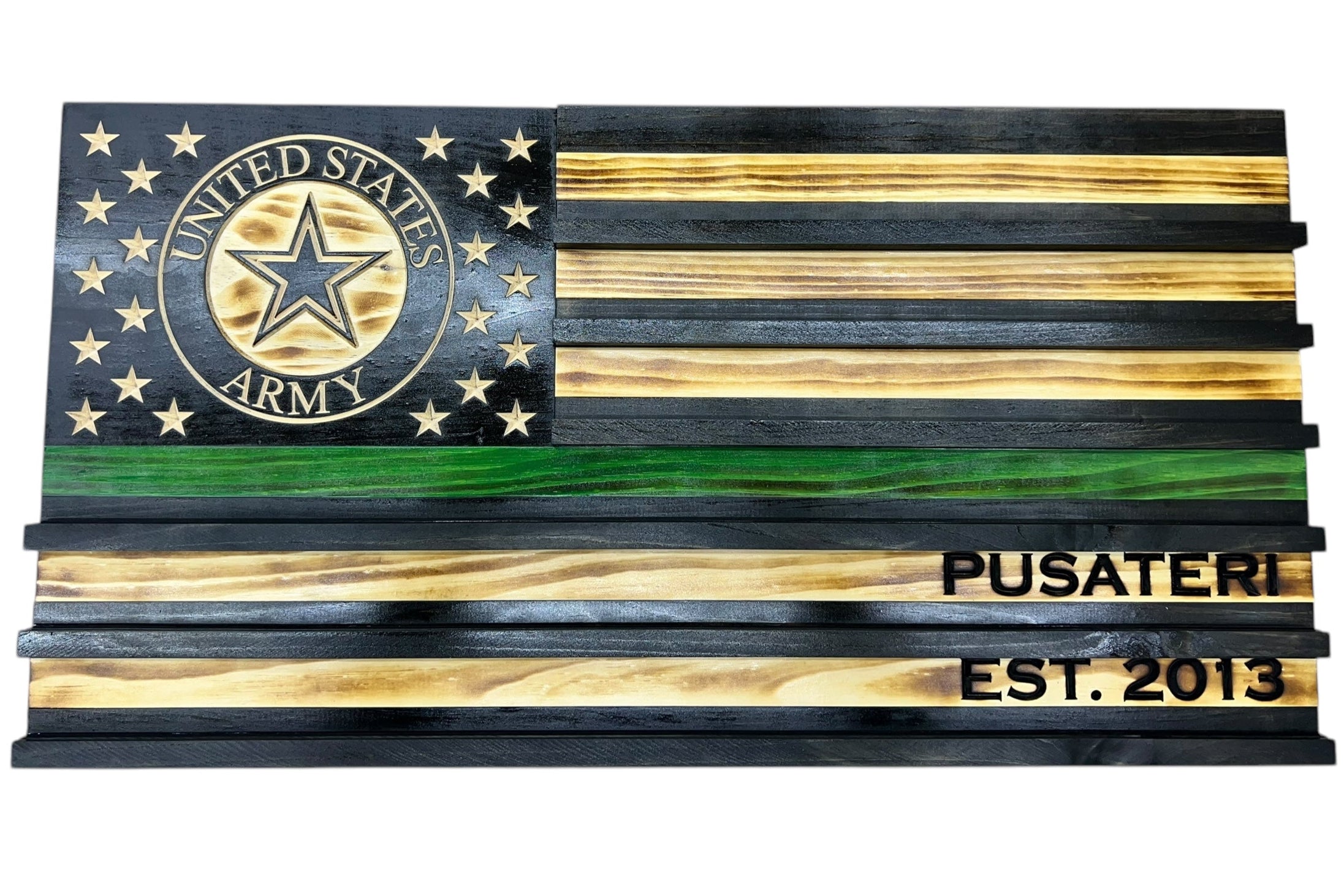 Custom Wooden Challenge Coin Display Flag with Engraved Badge