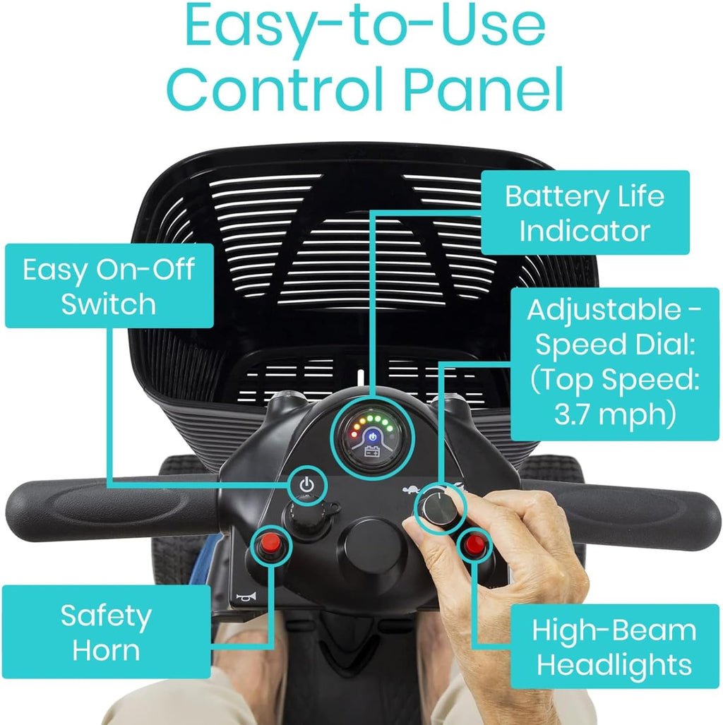 4 Wheel Mobility Scooter - Electric Powered Wheelchair Device - Compact Heavy Duty Mobile for Travel, Adults, Elderly