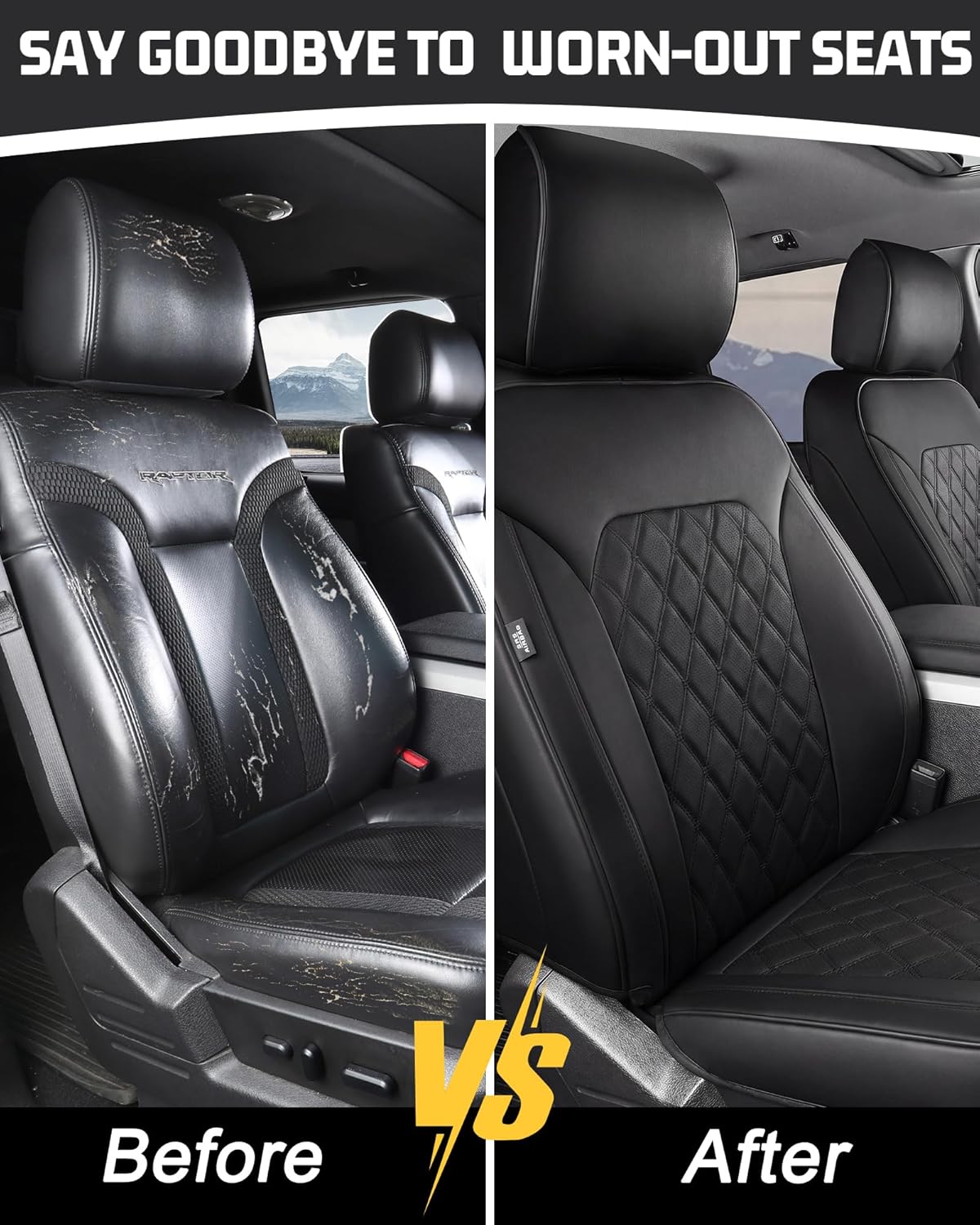 Umbrauto Custom Fit Seat Covers for Ford F150, Pickup Truck Nappa Leather Seatcovers for 2015-2025 Ford F150 SuperCrew/ 2017-2025 F250 F350 F450 Super Duty Crew Cab XL XLT Lariat King Ranch Platinum,Black