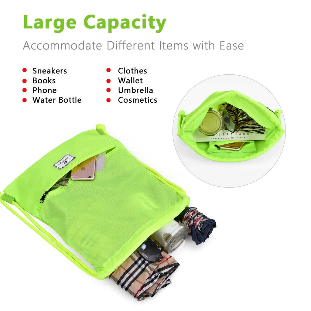 Drawstring Backpack String Bag Foldable Sports Sack with Zipper Pocket