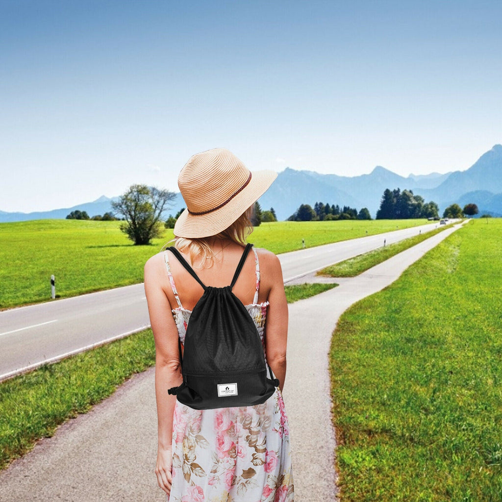 Drawstring Backpack String Bag Foldable Sports Sack with Zipper Pocket