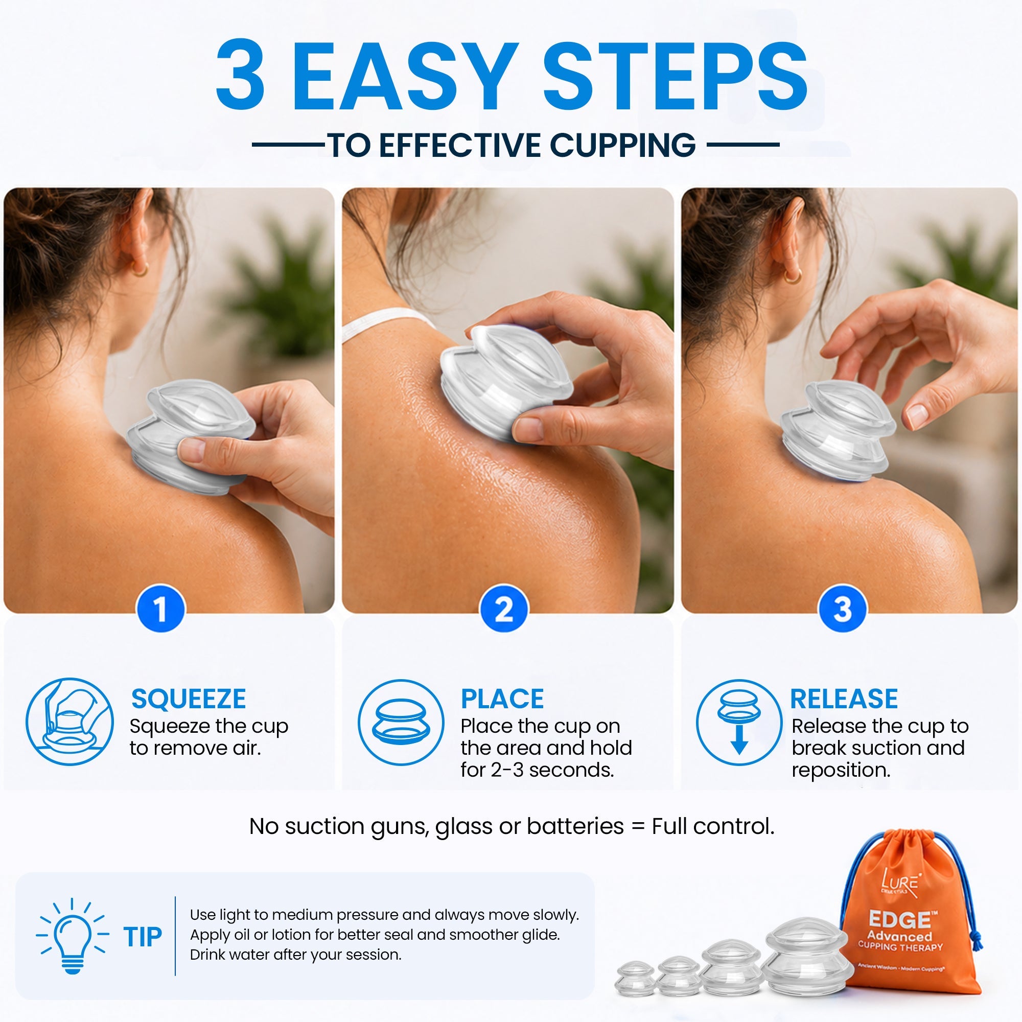 EDGE™ Cupping Therapy Set Clear, 4 Cups