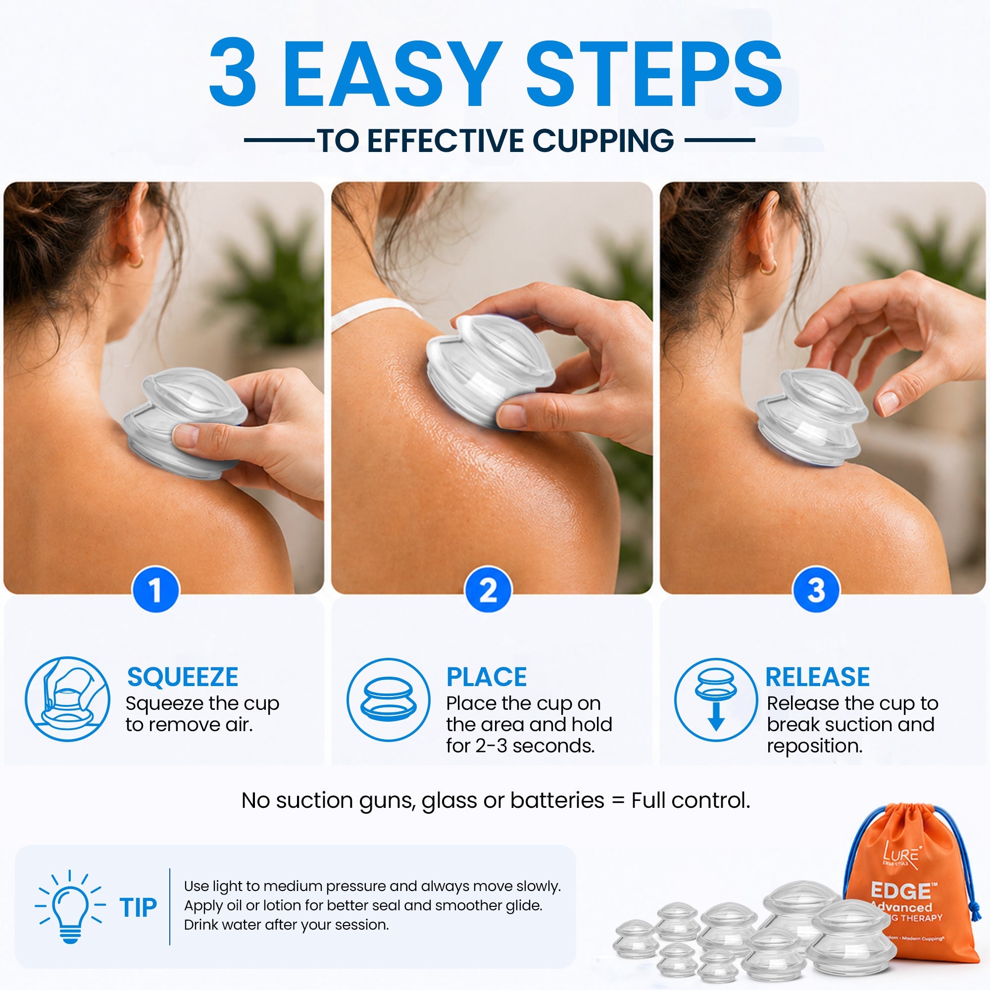 EDGE™ Cupping Set Clear, 8 Cups (2L, 2M, 4S)