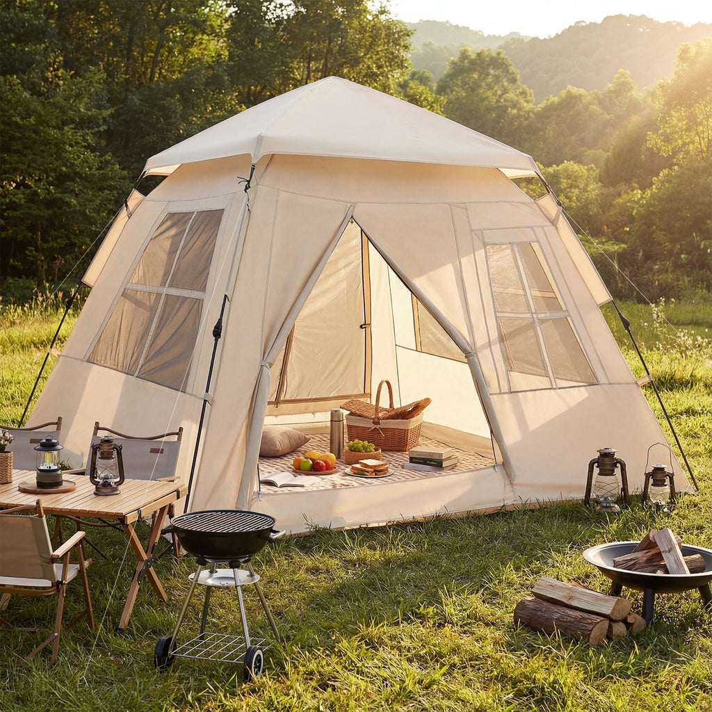 4 Person Camping Tent Portable Automatic Easy Setup with Rainfly and 2 Doors