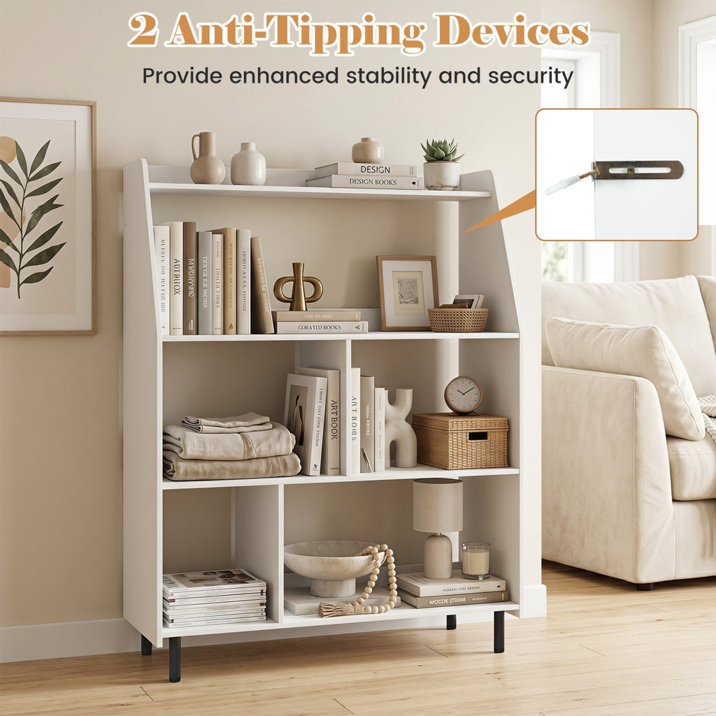 4-Tier Open Bookcase with Anti-Tipping Kits - White