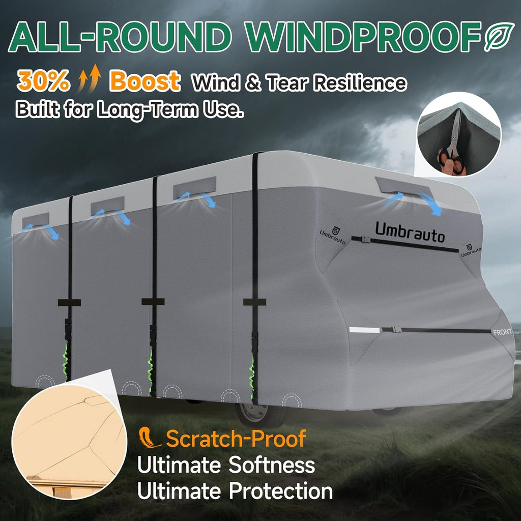Umbrauto RV Cover Class C Upgraded 7 Layers Anti-UV Top Panel Motorhome Cover,Gray