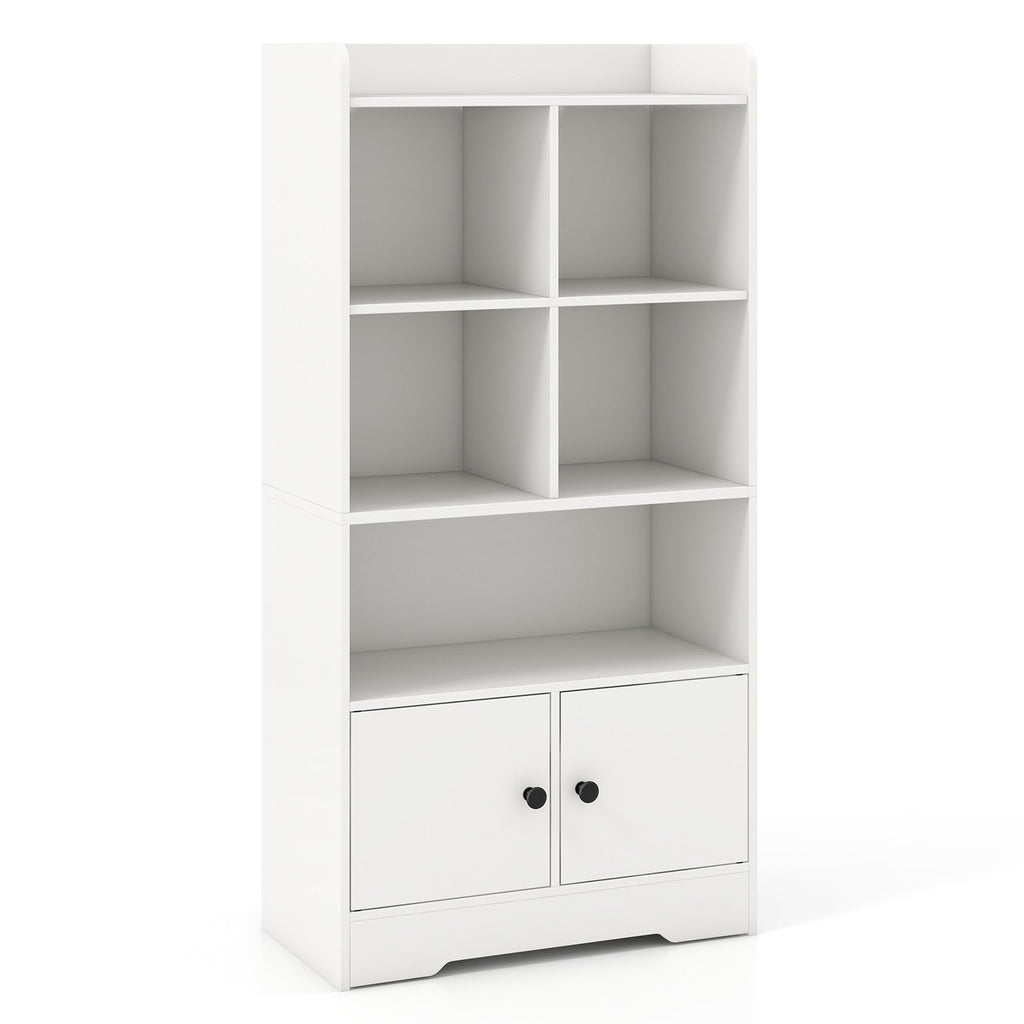 4 Tiers Bookshelf with 4 Cubes Display Shelf and 2 Doors