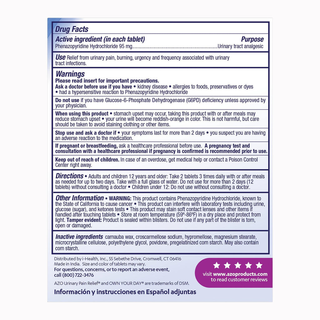 AZO® Urinary Pain Relief Tablets, Maximum Strength, 30 per Box 787651301525