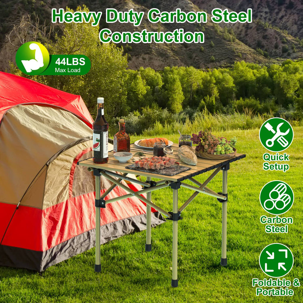 Folding Camping Table Portable Lightweight Carbon Steel Roll-up Picnic BBQ Desk with Carry Bag Heavy Duty for Outdoor Beach Backyard Party Patio Campi