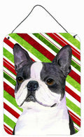Boston Terrier Candy Cane Holiday Christmas Wall or Door Hanging Prints Aluminum Metal Sign Kitchen Wall Bar Bathroom Plaque Home Decor Front Door Plaque, 12x16, Multicolor