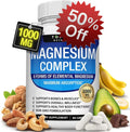 Magnesium Complex Supplement 8 Elemental 1000mg - Magnesium Glycinate, Citrate, Malate, Taurate, Chelated for Easy Absorption for Bones, Muscle, Recovery, Energy, Vegan Non-GMO 90 Capsules