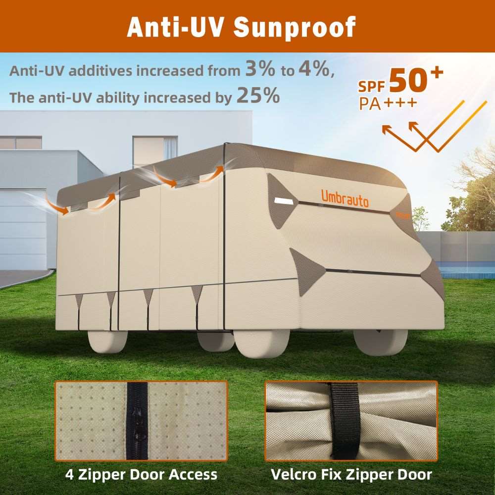 Umbrauto RV Cover Class C Upgraded 7 Layers Anti-UV Top Panel Motorhome Cover,Khaki