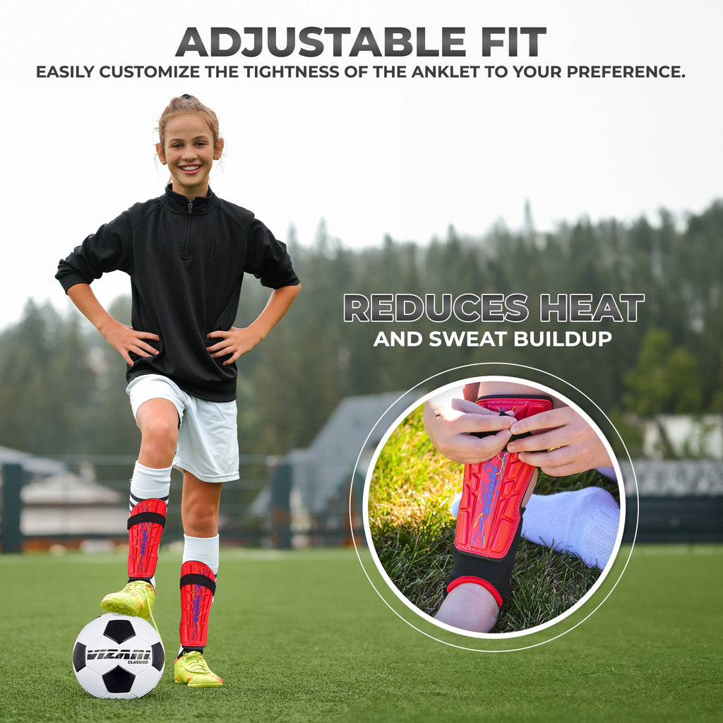 Zodiac Soccer Shin Guard with Detachable Ankle Protection-Red