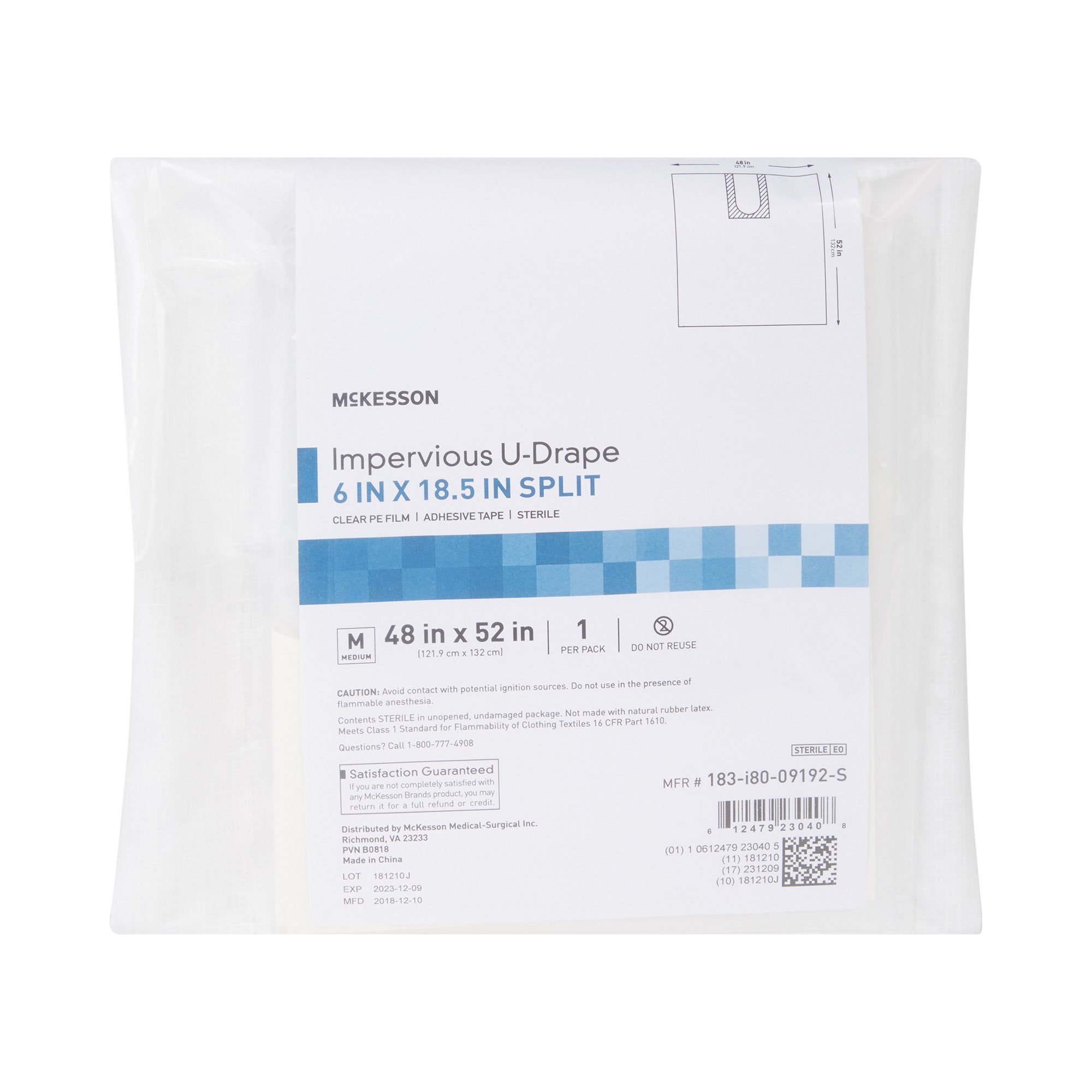 McKesson Sterile Impervious U-Drape, 52 x 48 Inch 183-I80-09192-S