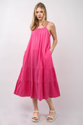 Ruffled A-Line Midi Cami Dress – Stylish Ruffled Midi Dress, A-Line Cami Dress, Comfy Cotton Dress, Feminine Summer Dress, Tiered Layered Dress, Breezy Ruffled Dress, Elegant Spring Dress