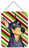 Doberman Candy Cane Holiday Christmas Wall or Door Hanging Prints Aluminum Metal Sign Kitchen Wall Bar Bathroom Plaque Home Decor Front Door Plaque, 12x16, Multicolor