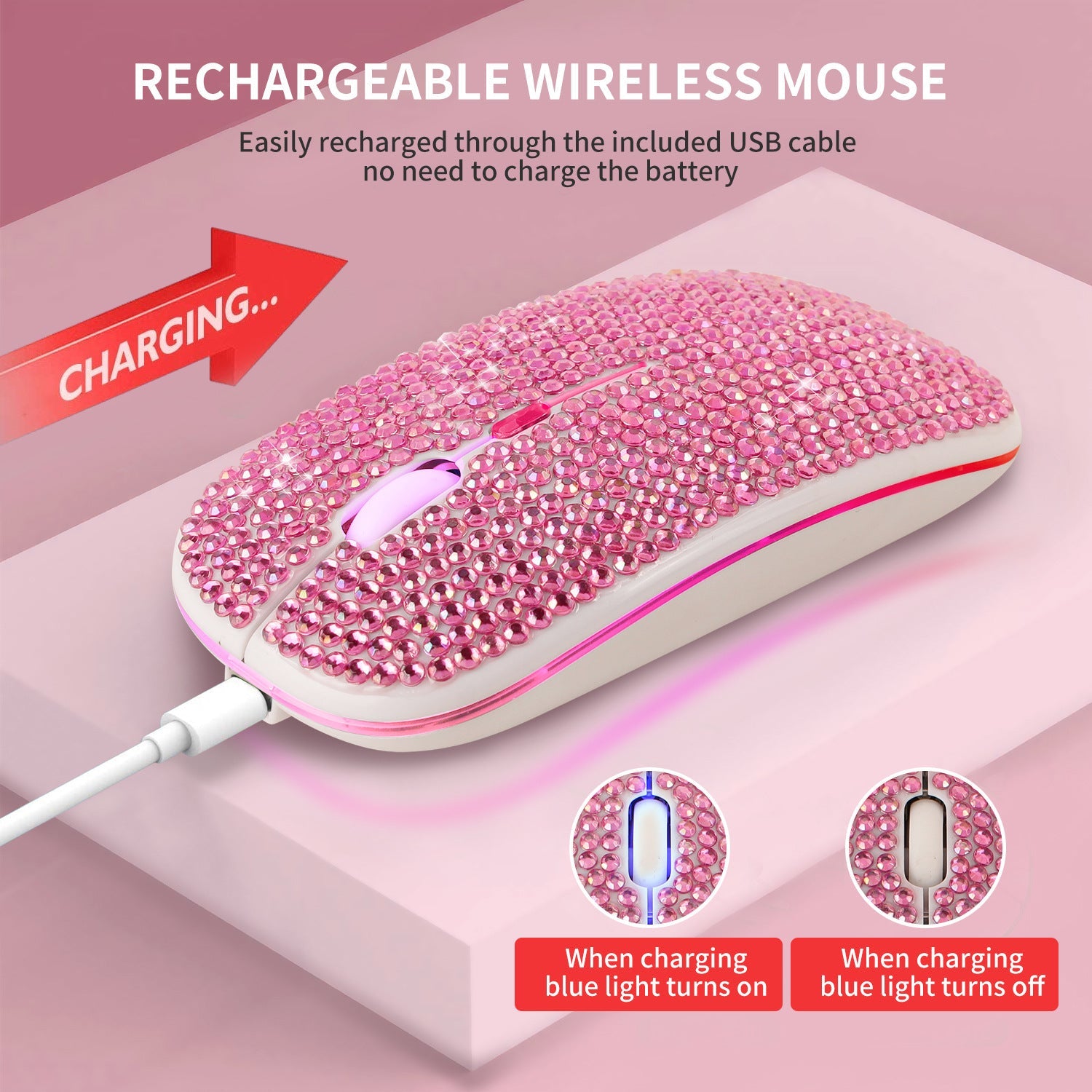 Office Rechargeable Mute Crystal Rhinestone Mouse