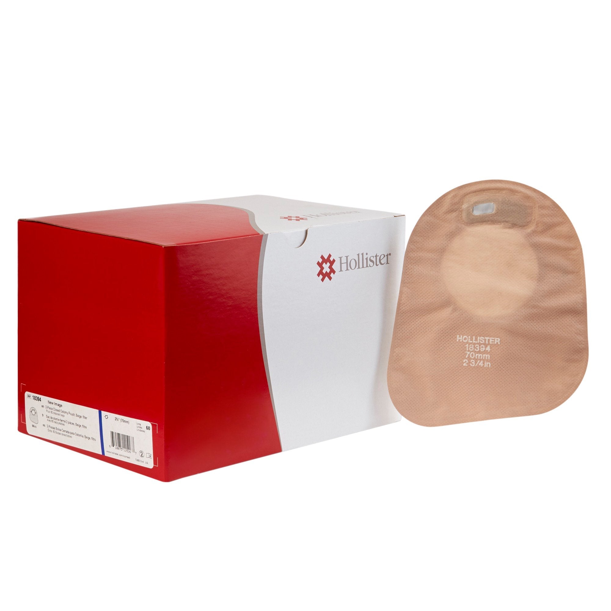 New Image™ 18394 Two-Piece Beige Ostomy Pouch, Pre-cut to Fit 70 mm Stomas, Blue 18394