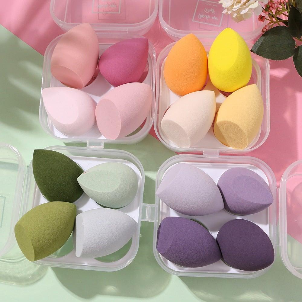 4/pcs New Womens Beauty Egg Set Makeup Puff Set Colorful Cushion Cosmestic Sponge Egg Tool Wet and Dry Use Colorful Soft Design - PhishStones Products