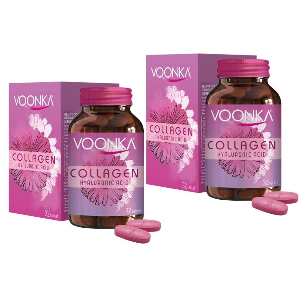 Voonka Collagen Hyaluronic Acid Supplement for Skin Health - 2 Pack of 32 Tablets