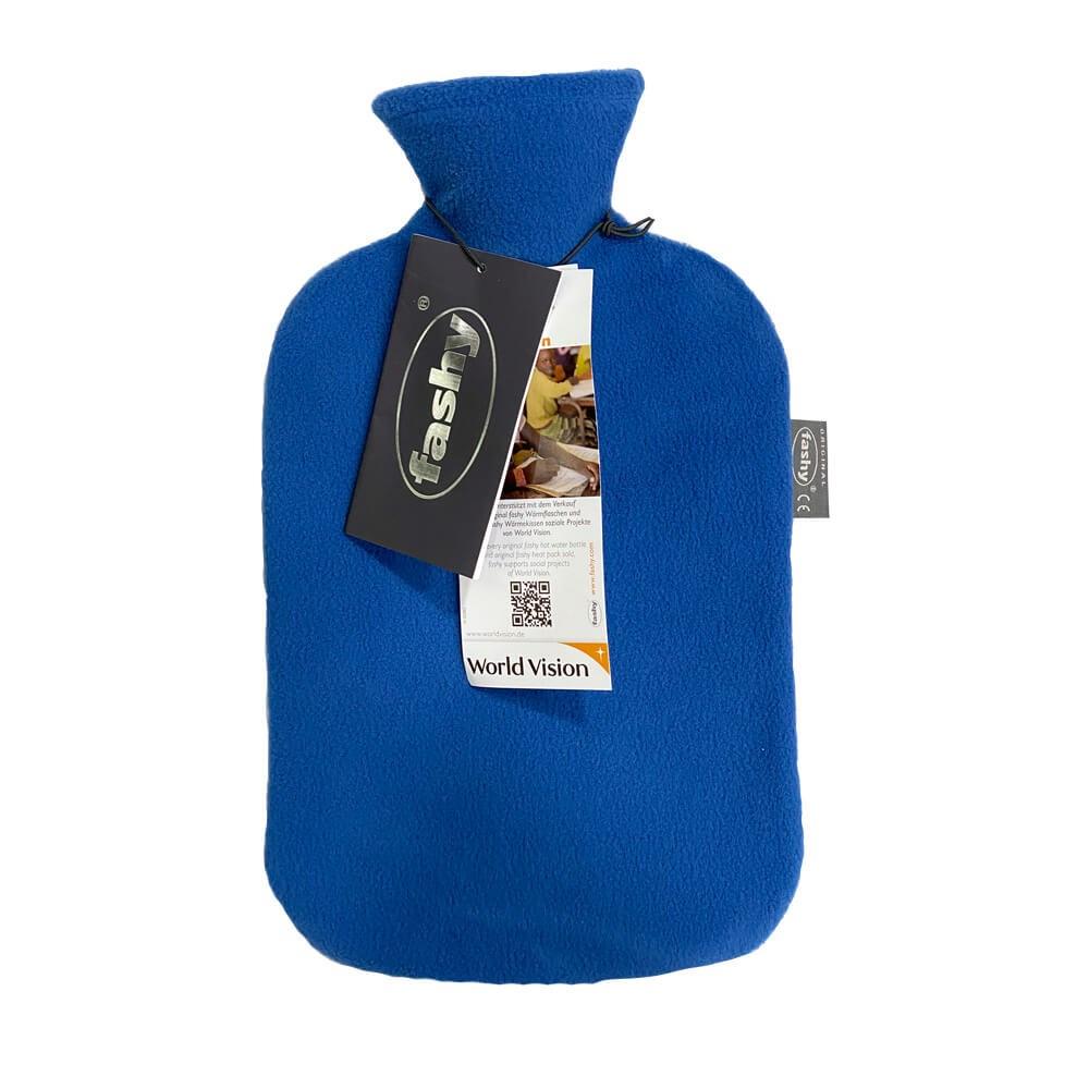 Fashy Odorless 2-Liter Hot Water Bottle with Polar Fleece Cover - TUV Certified for Pain Relief and Comfort