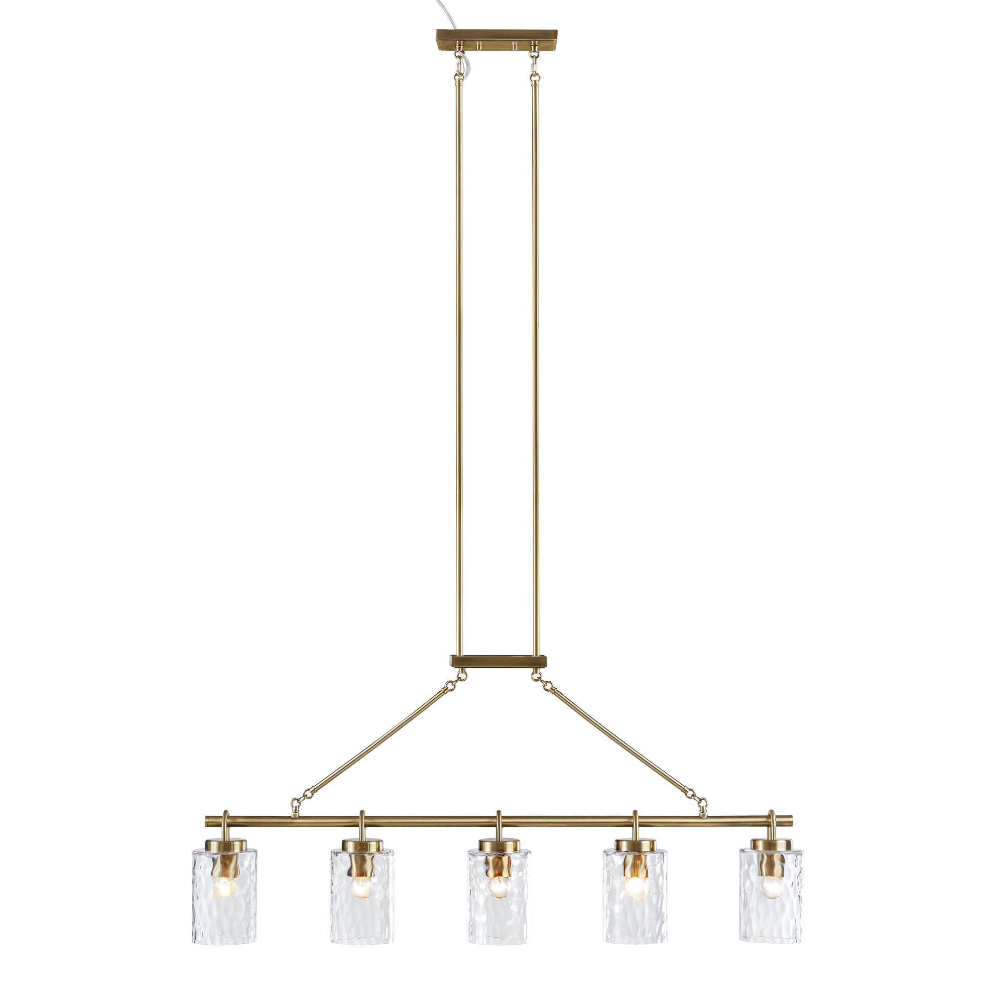 5-Light Linear Chandelier – Textured Glass Shades & Antique Brass | Dining Room & Kitchen Island