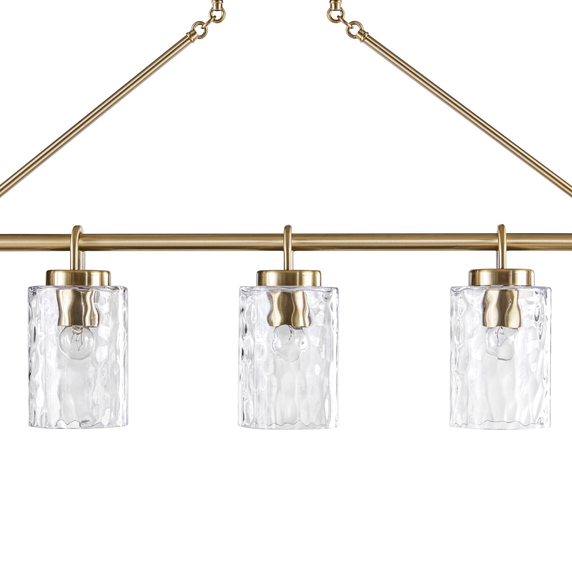 5-Light Linear Chandelier – Textured Glass Shades & Antique Brass | Dining Room & Kitchen Island
