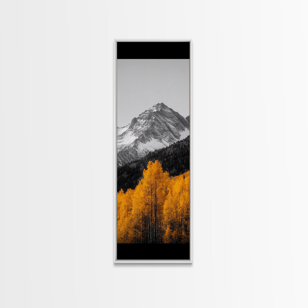 Autumn Aspen Trees, Mountain Range, Fall Foliage, Framed Canvas Print, Rustic Farmhouse Art, Living Room Wall Decor, Seasonal Nature Art