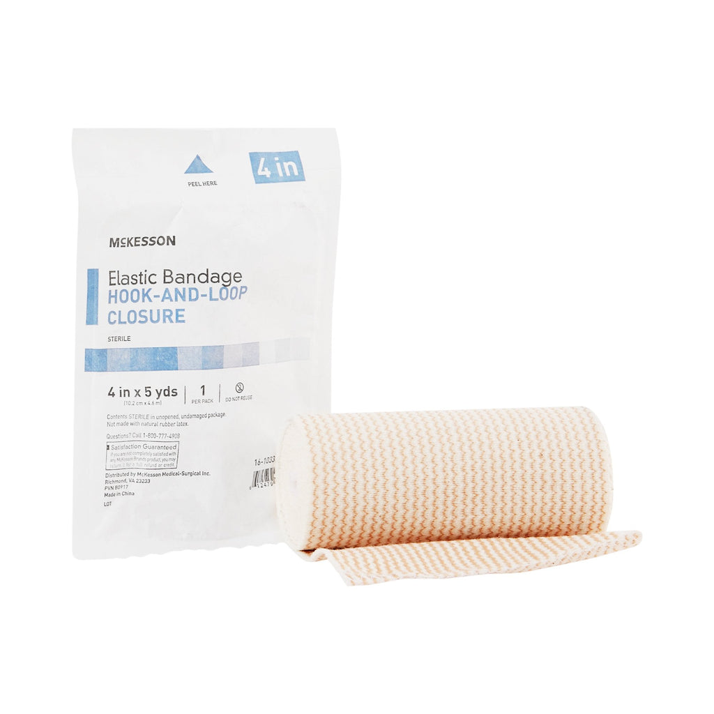 McKesson Hook and Loop Closure Elastic Bandage, 4 Inch x 5 Yard 16-1033-4-STR