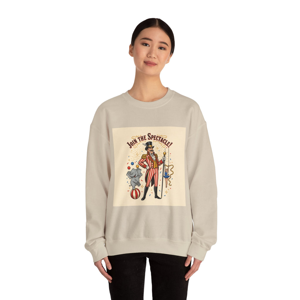 Join the Spectacle Circus Art Print Crewneck Sweatshirt | Vintage Carnival Design, Camp Circus Aesthetic