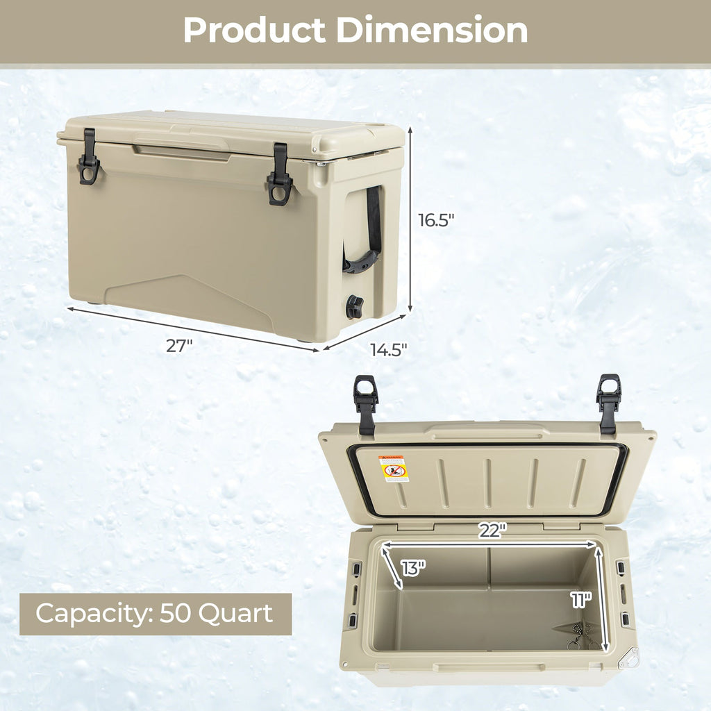 50 QT Rotomolded Cooler Insulated Portable Ice Chest with Integrated Cup Holders