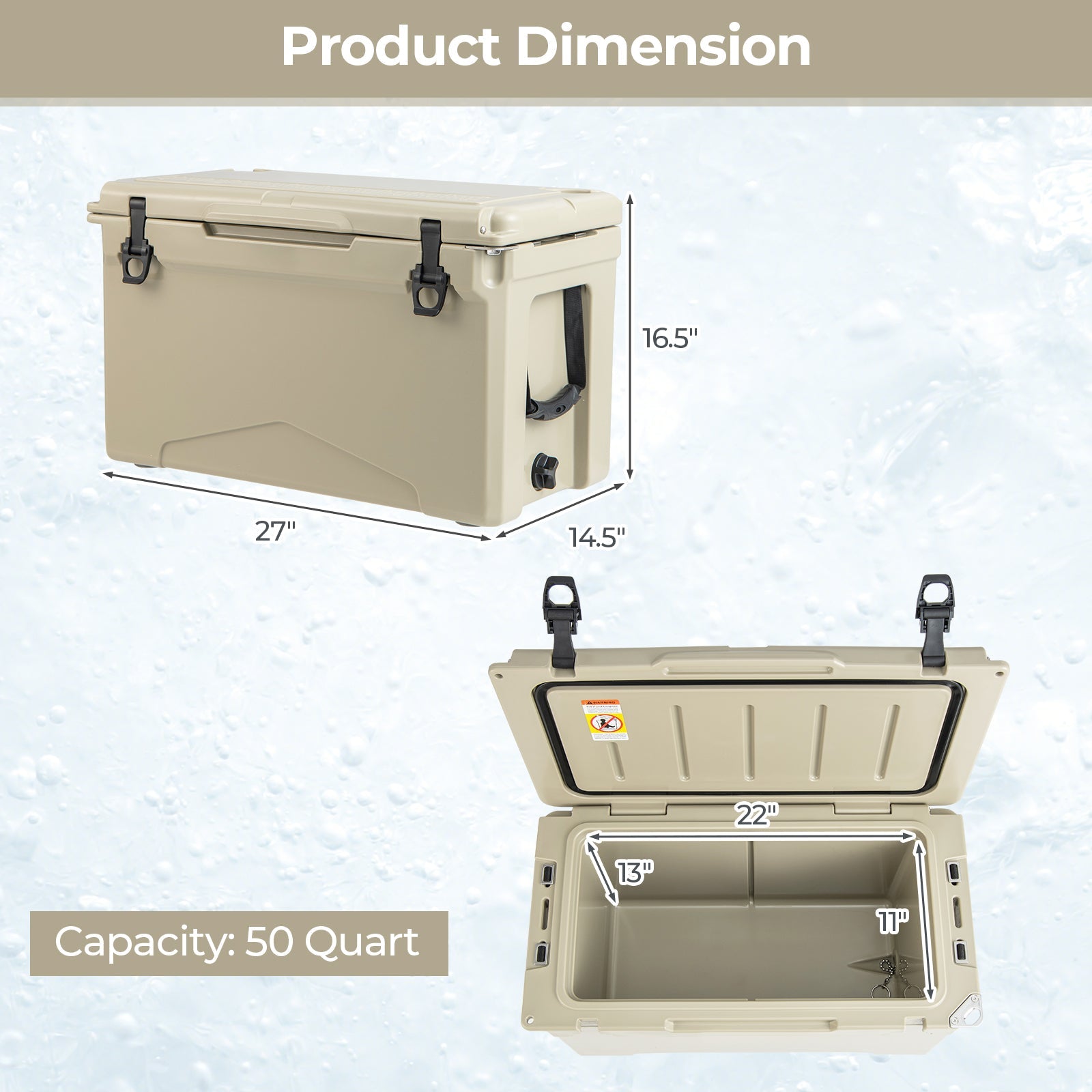 50 QT Rotomolded Cooler Insulated Portable Ice Chest with Integrated Cup Holders