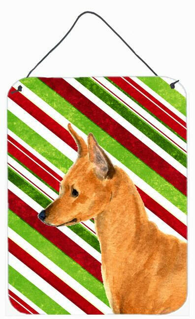 Min Pin Candy Cane Holiday Christmas Wall or Door Hanging Prints Aluminum Metal Sign Kitchen Wall Bar Bathroom Plaque Home Decor Front Door Plaque, 12x16, Multicolor