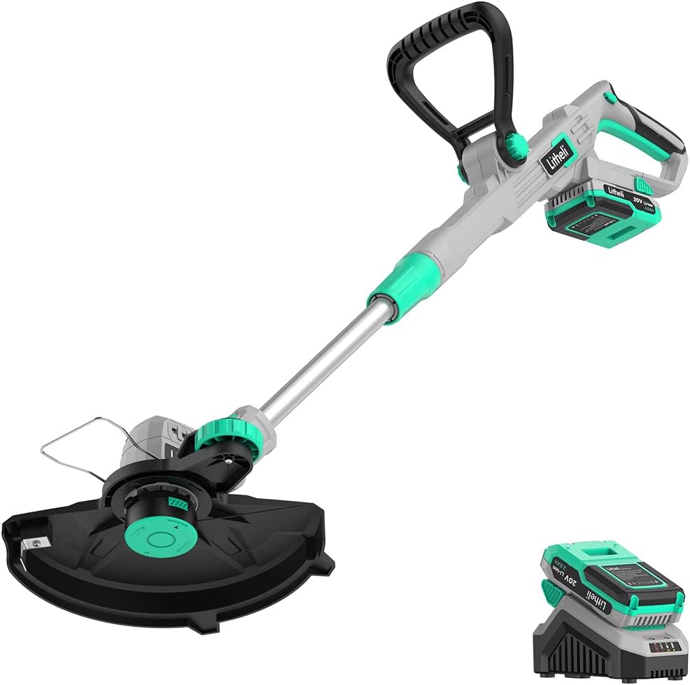 Litheli 20V 12" Cordless String Trimmer/Wheeled Edger, Battery Powered Weed Wacker with Auto Line Feed for Lawn Trimming/Edging, with 2.0Ah Battery and Charger Included