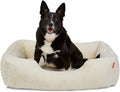 FUZI Luxury Aesthetic Dog Bed for Medium Dogs with Washable Cover, Pet Couch, Pet Bed with Sides, Non-Slip Bottom, Soft and Durable Calming Dog Bed, Faux Rabbit Fur, Medium 31.75x23.6x9.5 Soft White