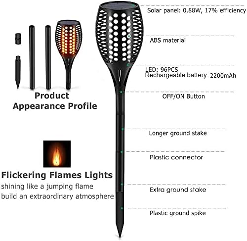 Aityvert Upgraded Larger Solar Torch Lights, Waterproof Outdoor Dancing Flames Light, Flickering Flames Garden Light, Landscape Decoration Pathway Patio Lights 43" 96 LED (6 Pack)