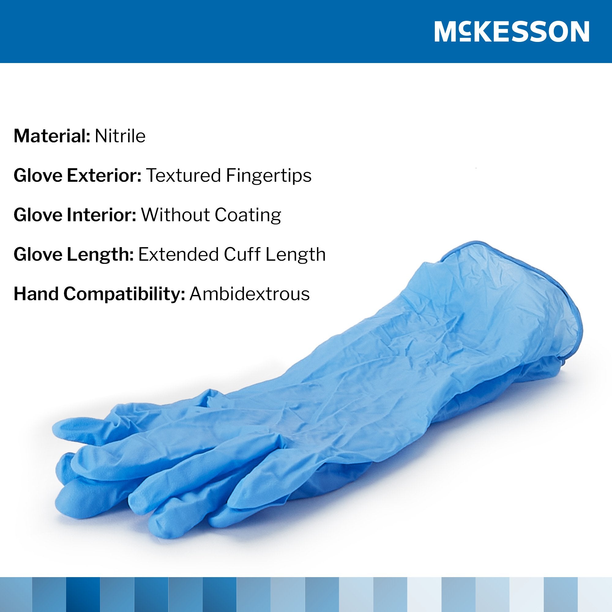 McKesson Confiderm® 6.5CX Nitrile Extended Cuff Length Exam Glove, Large, Blue 14-678C