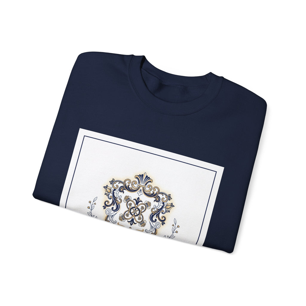 Ornate Pin Emblem Crewneck Sweatshirt | brooch graphic, baroque print
