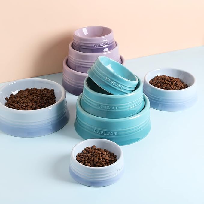 Sweejar Gradient Dog Bowl, Ceramic Dog Food Dish for Medium Dogs and Cat, Porcelain Pet Bowl for Food and Water 18 oz (Gradient Light Blue)