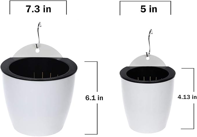6 Packs 5" Plastic Self Watering Pots Wall Hanging Planters Wall Mounted Wicking Flower Pots for Indoor and Outdoor African Violet, Ocean Spider Plant, Orchid, White