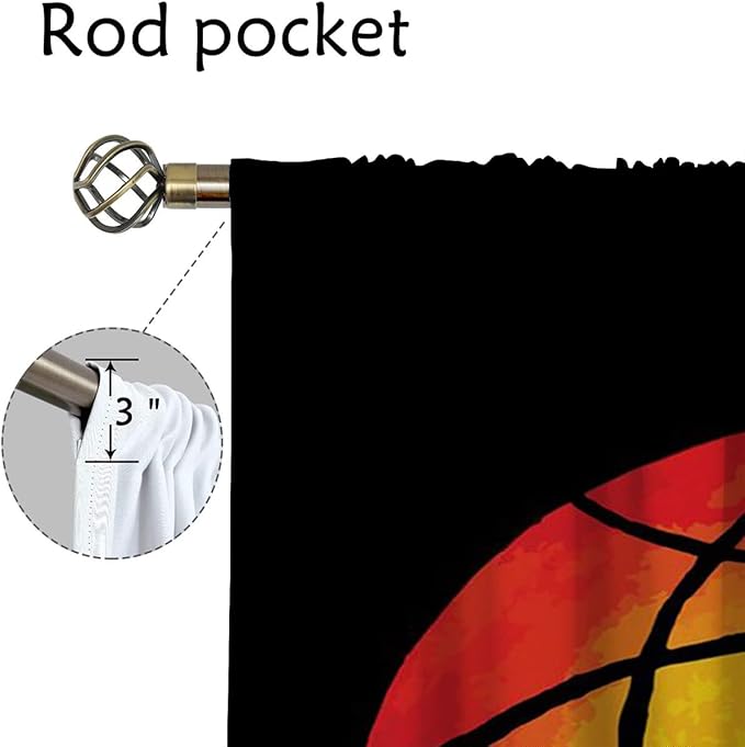 Red Basketball Blackout Curtains for Boy Girl Room Darkening Decor,Sport Theme and Motto Dark Background Bedroom Living Room Home Rod Pocket Thermal Insulated Window Curtain/Drapes Panel,84x84 Inch…