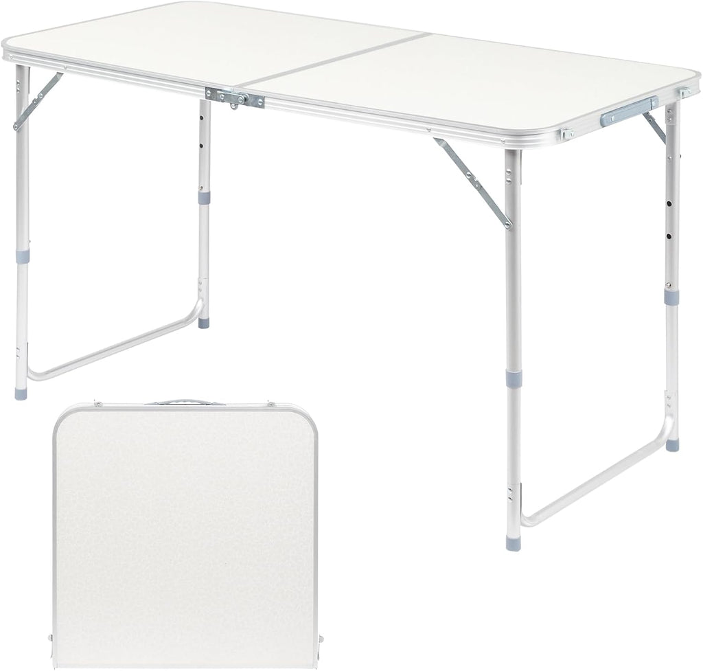 Outvita 4ft Portable Folding Camping Table, Outdoor Waterproof Adjustable Height Table, Aluminum Lightweight Suitcase Foldable Table for Picnic BBQ Beach Dining