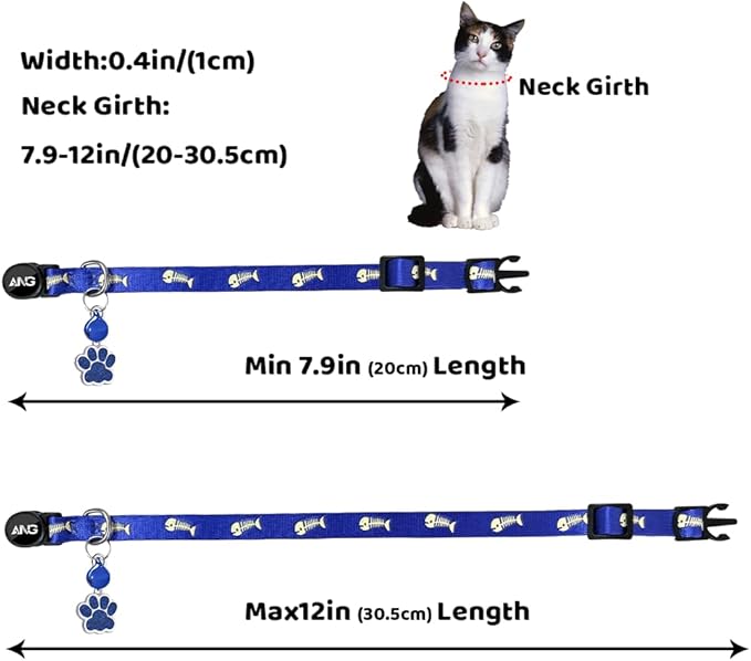Personalized Breakaway Cat Collars Glow-in-The-Dark with ID Tag, Bell - Safety Quick - Release, Customizable for Female Male Kittens & Cats (Navy)