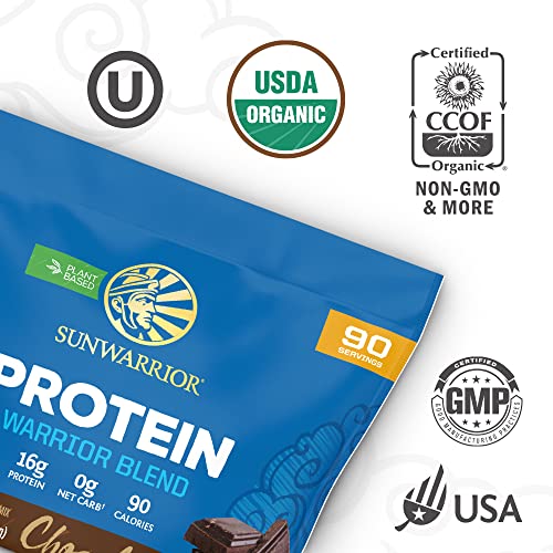 Organic Sunwarrior - Warrior Blend, Plant Based, Raw Vegan Protein Powder with Peas & Hemp, Chocolate, 30 Servings, 26.4 Ounce