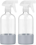 2 Pack Glass Spray Bottles with Silicone Sleeve, 16 oz Empty Refillable Containers with Adjustable Spray Nozzles, Spray Bottles for Hair, Cleaning Solutions and Plants