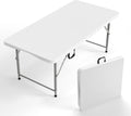 VINGLI 4 FT Plastic Folding Camping Table,3-Level Adjustable Height, Portable in/Outdoor Party Picnic Dining Desk, Garden Soccer Multipurpose Entertaining Activities，White